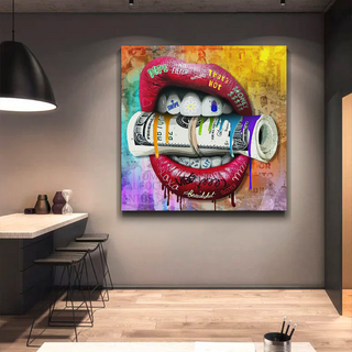 Money Lips Graffiti Canvas Wall Art-GraffitiWallArt