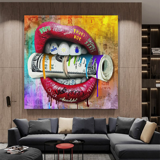 Money Lips Graffiti Canvas Wall Art-GraffitiWallArt