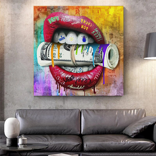 Money Lips Graffiti Canvas Wall Art-GraffitiWallArt