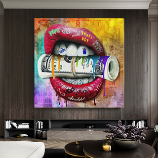 Money Lips Graffiti Canvas Wall Art-GraffitiWallArt