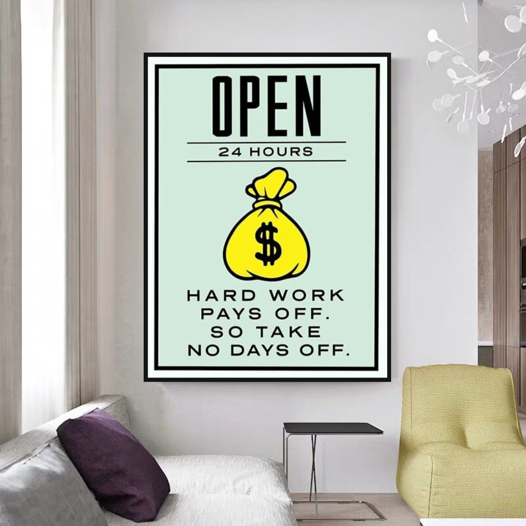 Monopoly Canvas Wall Art: Hard Work Pays Off-GraffitiWallArt