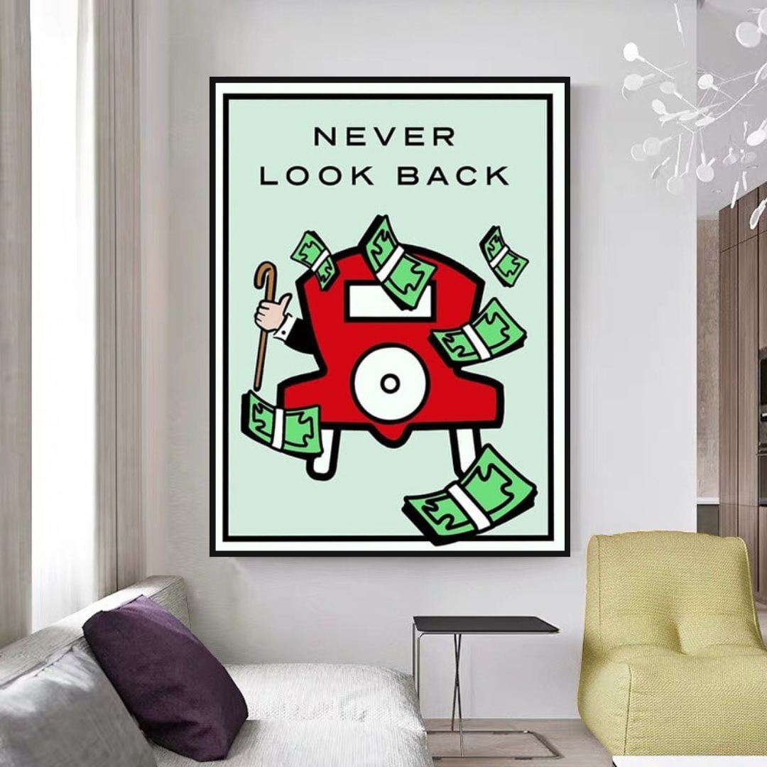 Monopoly Never Look Back Card Canvas Wall Art-GraffitiWallArt