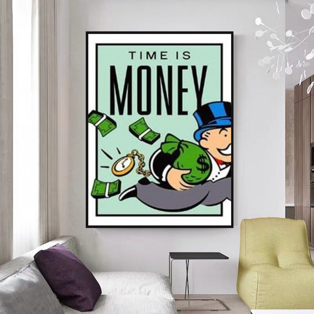 Monopoly Time Is Money Card Canvas Wall Art-GraffitiWallArt