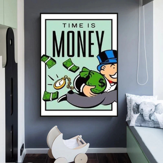 Monopoly Time Is Money Card Canvas Wall Art-GraffitiWallArt