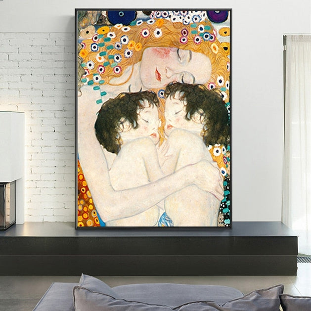 Mother Love Twins Baby By Gustav Klimt Canvas Wall Art-GraffitiWallArt