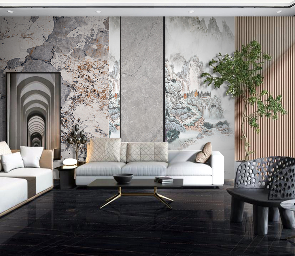 Mountain Scenery: Marble Wallpaper Murals-GraffitiWallArt