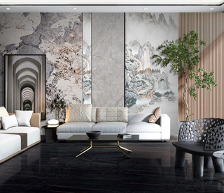 Mountain Scenery: Marble Wallpaper Murals-GraffitiWallArt