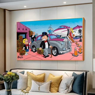 Mr Monopoly Canvas Wall Art for Money Bags on Jet-GraffitiWallArt