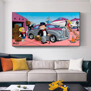 Mr Monopoly Canvas Wall Art for Money Bags on Jet-GraffitiWallArt