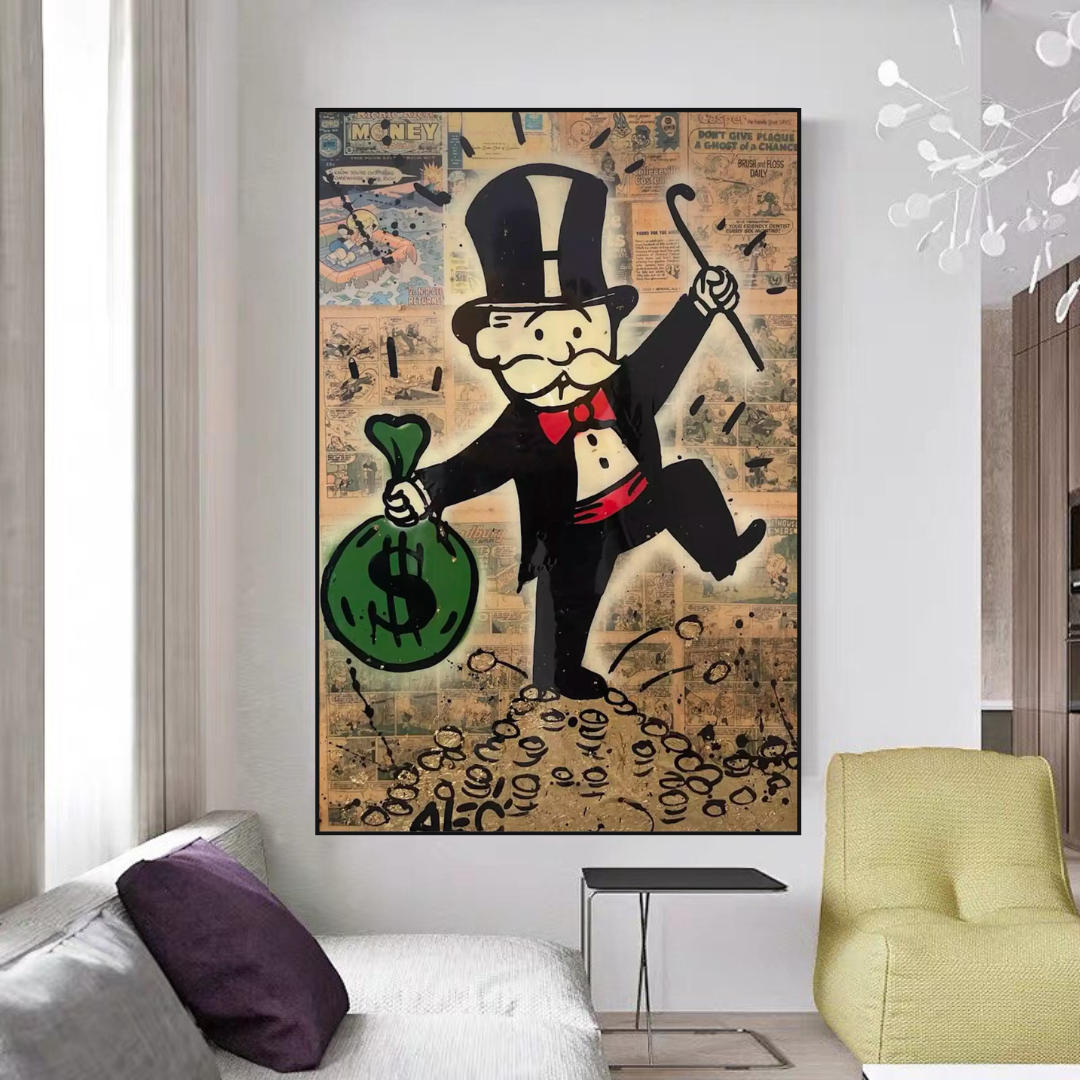 Mr Monopoly Canvas Wall Art - Money Bags-GraffitiWallArt