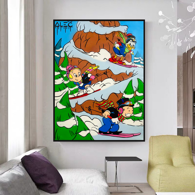 Mr Monopoly Canvas Wall Art – Snow Skiing Exclusive Designs-GraffitiWallArt