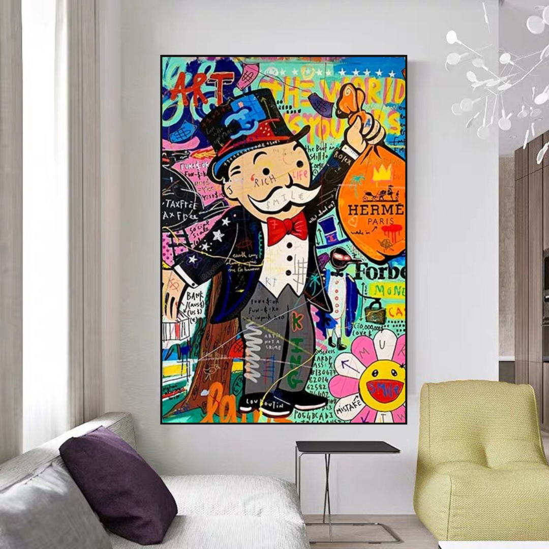 Mr Monopoly Money Bag Wall Art-GraffitiWallArt