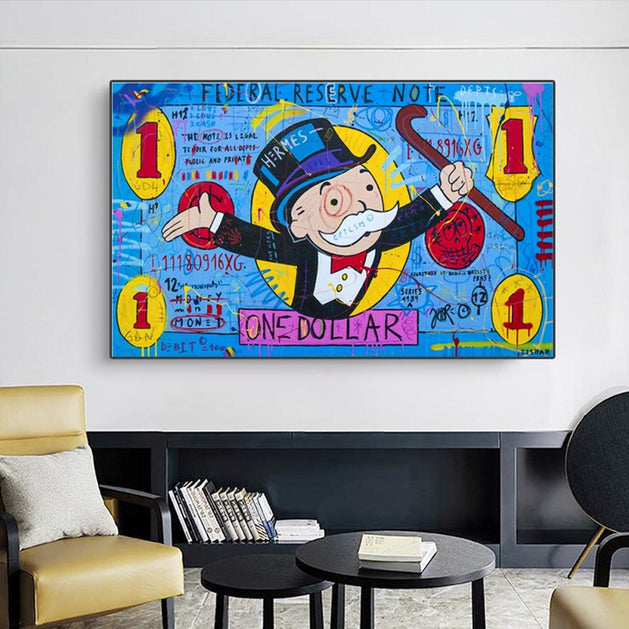 Mr Monopoly Wall Art - One Dollar Money Art