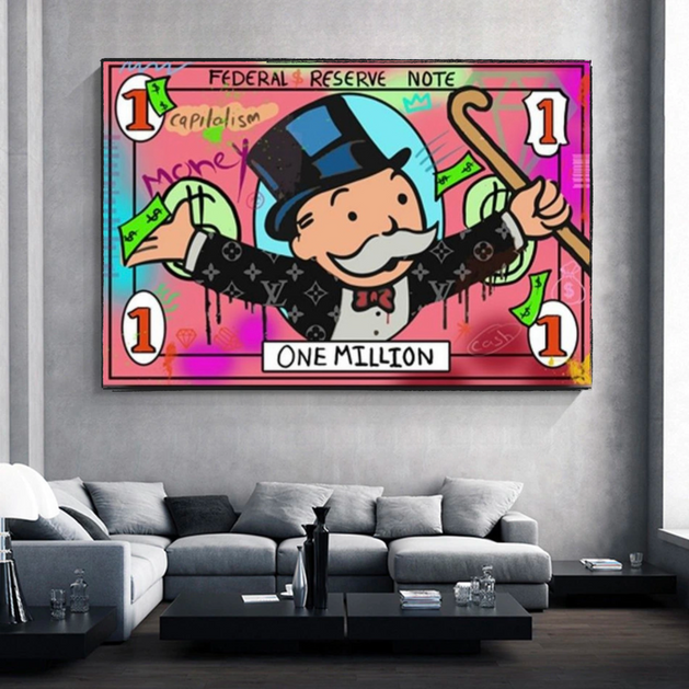 Mr Monopoly Wall Art - One Million Money Art-GraffitiWallArt