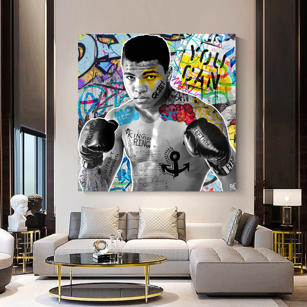 Muhammad Ali Boxer Graffiti Canvas Wall Art-GraffitiWallArt