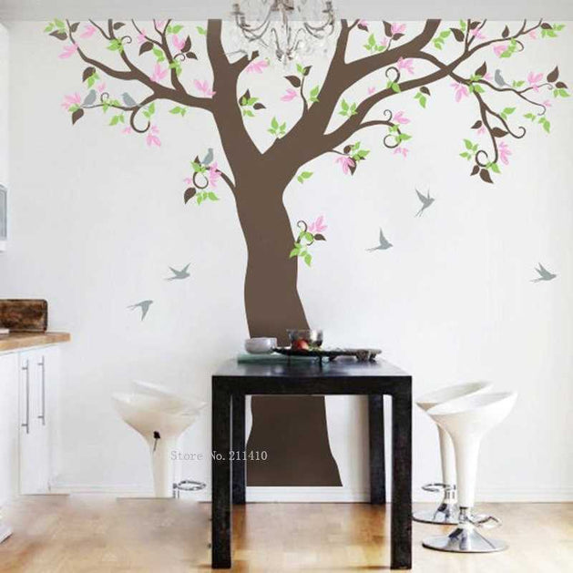 Nature Wall Stickers - Colorful Tree Vinyl Decal with Swallows-GraffitiWallArt