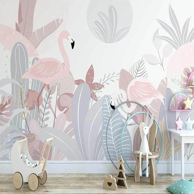 Nordic Abstract Plant Flamingo Wallpaper for Home Wall Decor-GraffitiWallArt