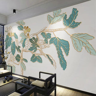 Nordic Golden Embossed Line Leaf Wallpaper for Home Wall Decor-GraffitiWallArt