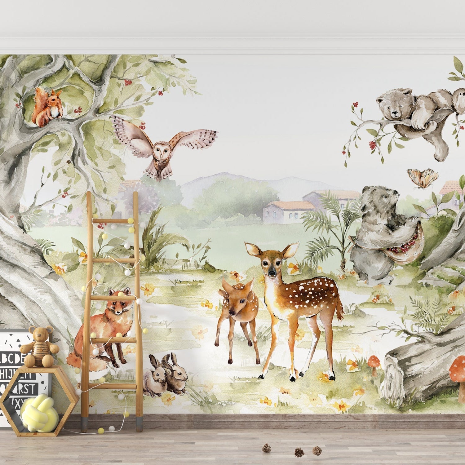 Nordic Jungle Animals - Kids Room Wallpaper Mural-GraffitiWallArt