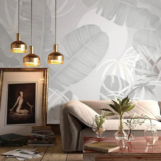 Nordic Tropical Leaves Palm Leaves Wallpaper Mural-GraffitiWallArt