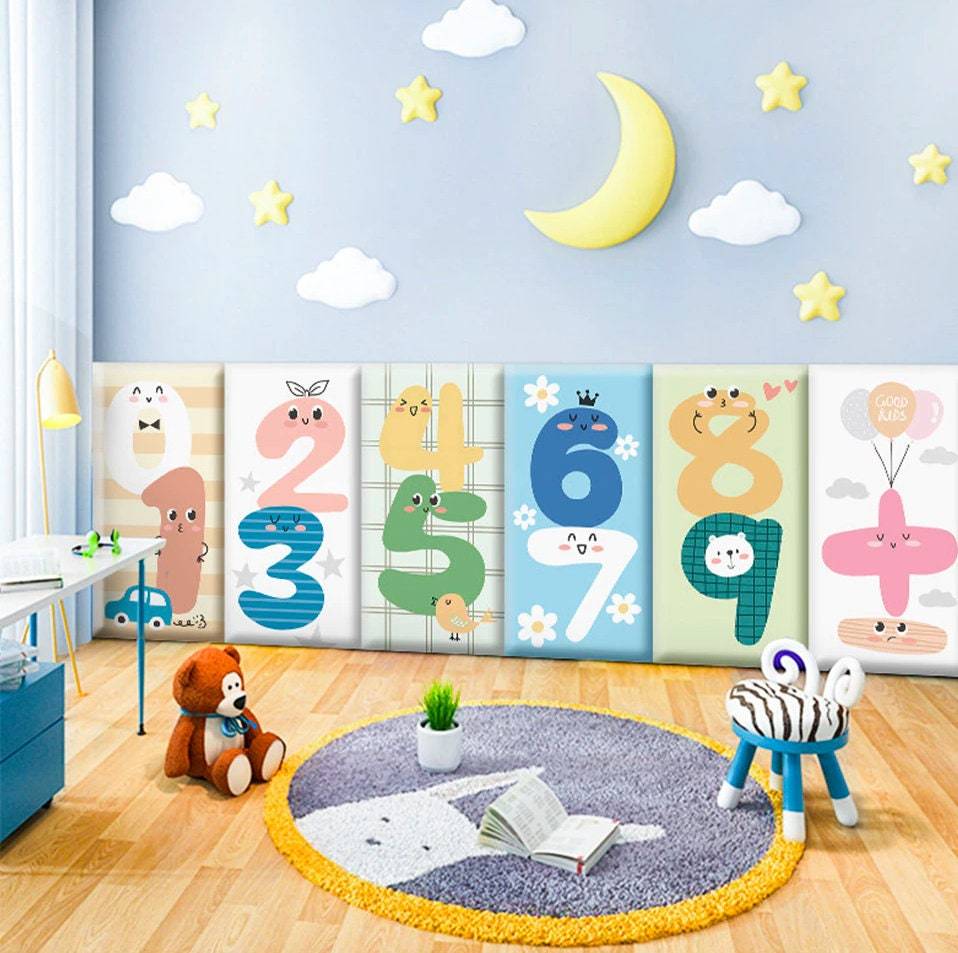 Number Fun Kids Wall Padded Safety Cushions Set-GraffitiWallArt