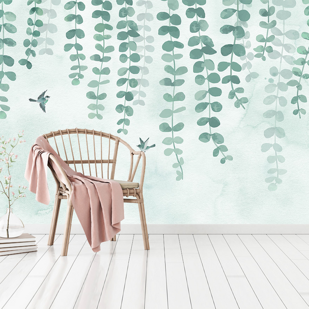 Olive Green Vine Wallpaper Mural: Transform Your Space-GraffitiWallArt