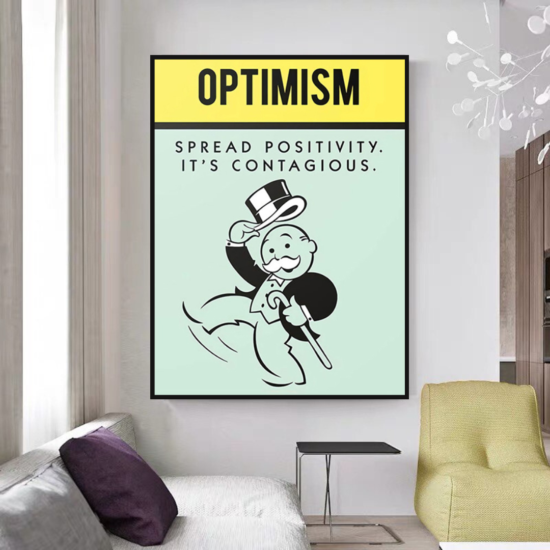 Optimism Spread Positivity: Monopoly Canvas Wall Art-GraffitiWallArt