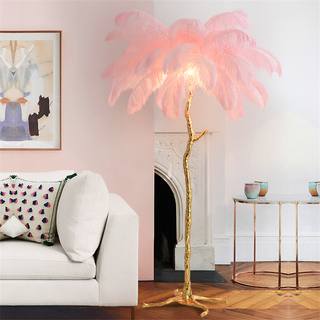 Ostrich Feather Floor Lamp: Graceful Lighting Fixture-GraffitiWallArt