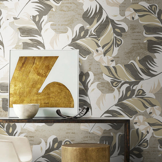 Painted Leaves Wallpaper Mural-GraffitiWallArt