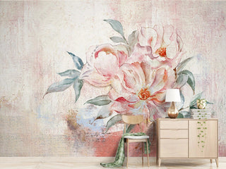 Pastel Beige Flowers Wallpaper Mural-GraffitiWallArt