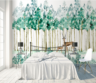 Pastel Greens: Forest Trees Wallpaper Murals-GraffitiWallArt