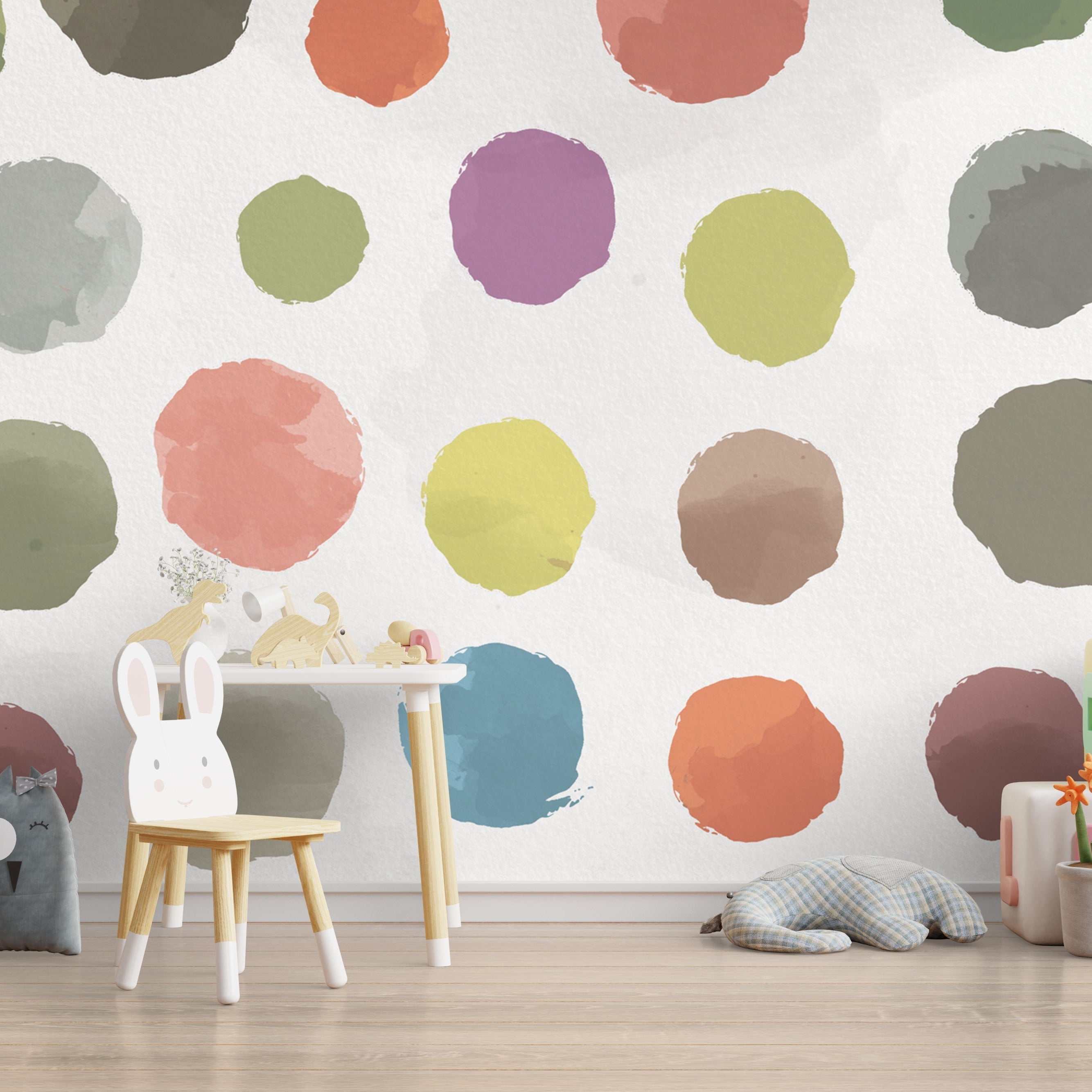 Pastel Polka Dots Kids Room Wallpaper Mural-GraffitiWallArt