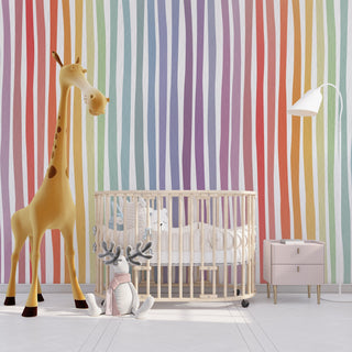 Pastel Rainbow Lines Kids Room Wallpaper Mural-GraffitiWallArt