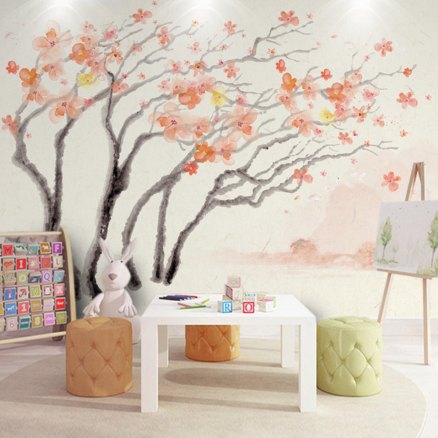 Pastel Tree Watercolour Wallpaper Murals-GraffitiWallArt