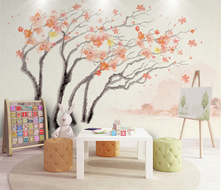 Pastel Tree Watercolour Wallpaper Murals-GraffitiWallArt