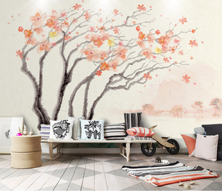 Pastel Tree Watercolour Wallpaper Murals-GraffitiWallArt