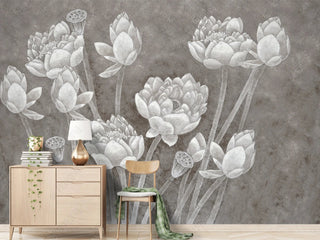 Pencil Sketch Flowers Wallpaper Mural-GraffitiWallArt