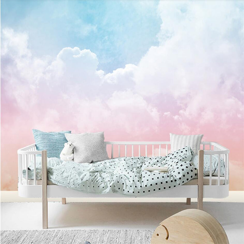 Pink and Blue Clouds Nursery Wallpaper-GraffitiWallArt