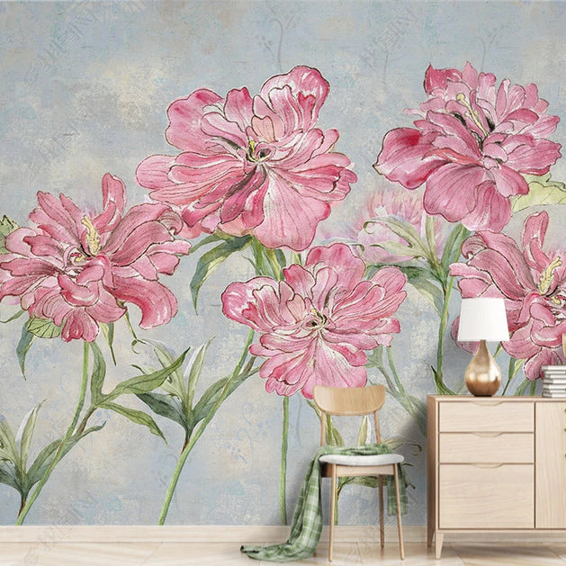 Pink Beauty Flowers Wallpaper Mural-GraffitiWallArt