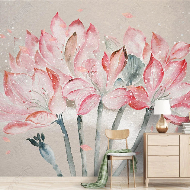 Pink Blossom Flowers Wallpaper Mural-GraffitiWallArt