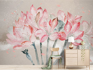 Pink Blossom Flowers Wallpaper Mural-GraffitiWallArt