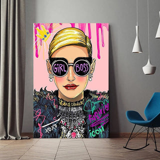 Pink Boss Girl Canvas Wall Art-GraffitiWallArt