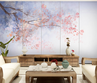 Pink Flower Branches Tree Wallpaper Murals-GraffitiWallArt