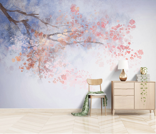 Pink Flower Branches Tree Wallpaper Murals-GraffitiWallArt