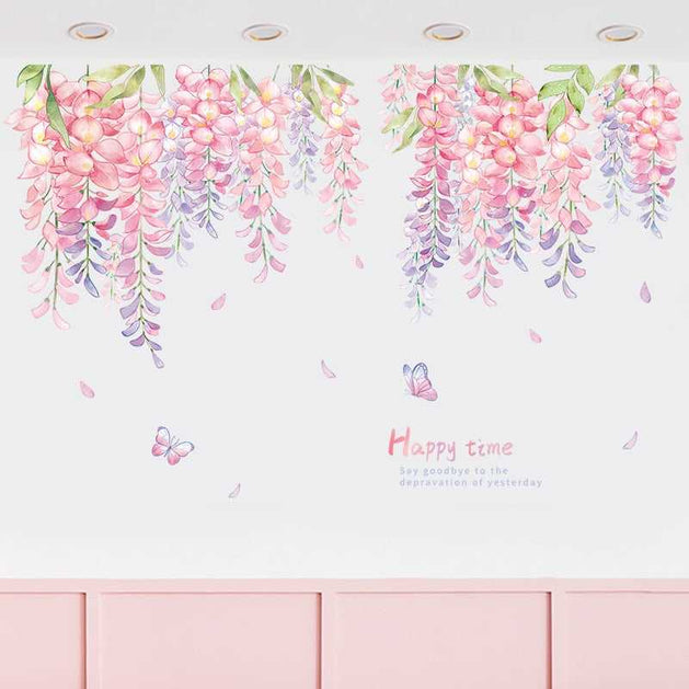 Pink Flowers Wall Sticker-GraffitiWallArt