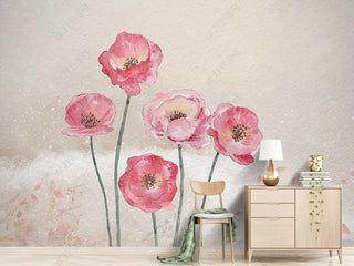 Pink Morning Flowers Wallpaper Mural-GraffitiWallArt