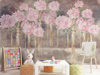 Pink Pastel Flowers Grow Wallpaper Mural-GraffitiWallArt