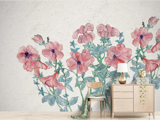 Pink Sketch Art Flowers Wallpaper Mural-GraffitiWallArt