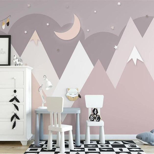Pinkish Mountains Nursery Wallpaper-GraffitiWallArt