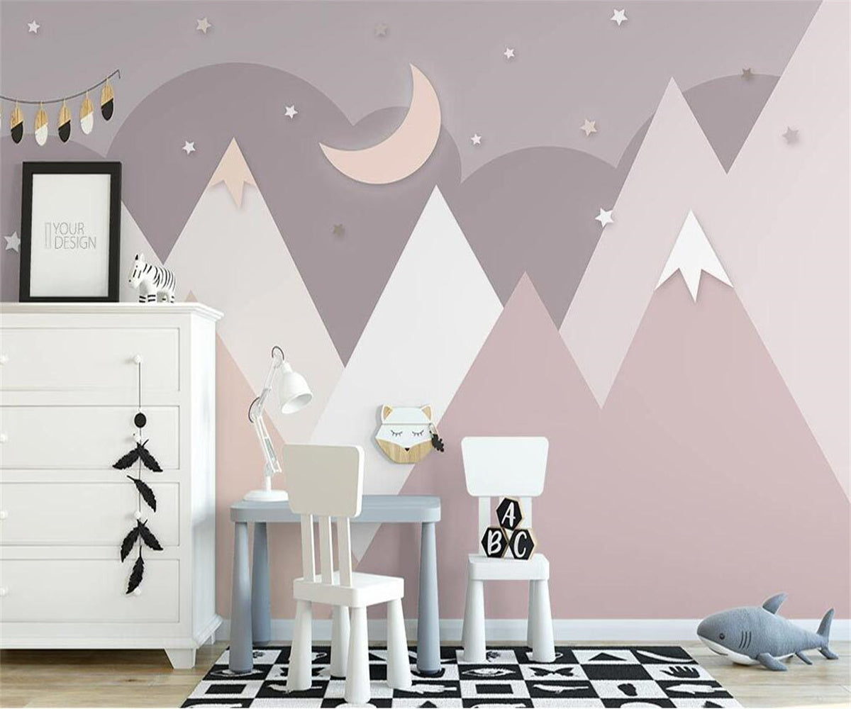 Pinkish Mountains Nursery Wallpaper-GraffitiWallArt